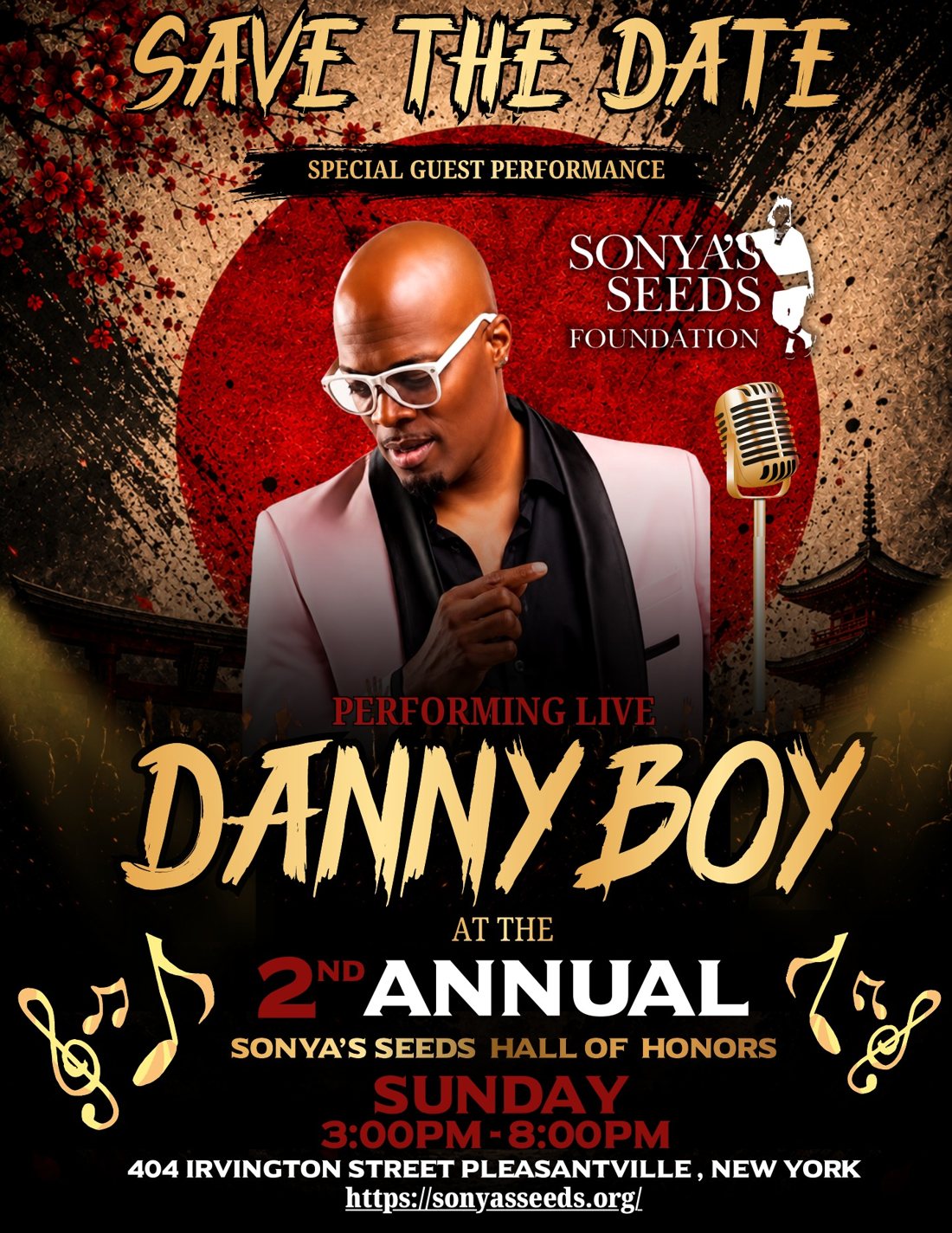 Live Performance flyer: Danny Boy, special guest performance, Sunday, March 7, 2027, 3:00–8:00 PM, 404 Irvington Street, Pleasantville, New York